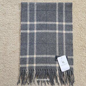 NWT Linea Emmeti Wool Cashmere Scarf Grey Plaid